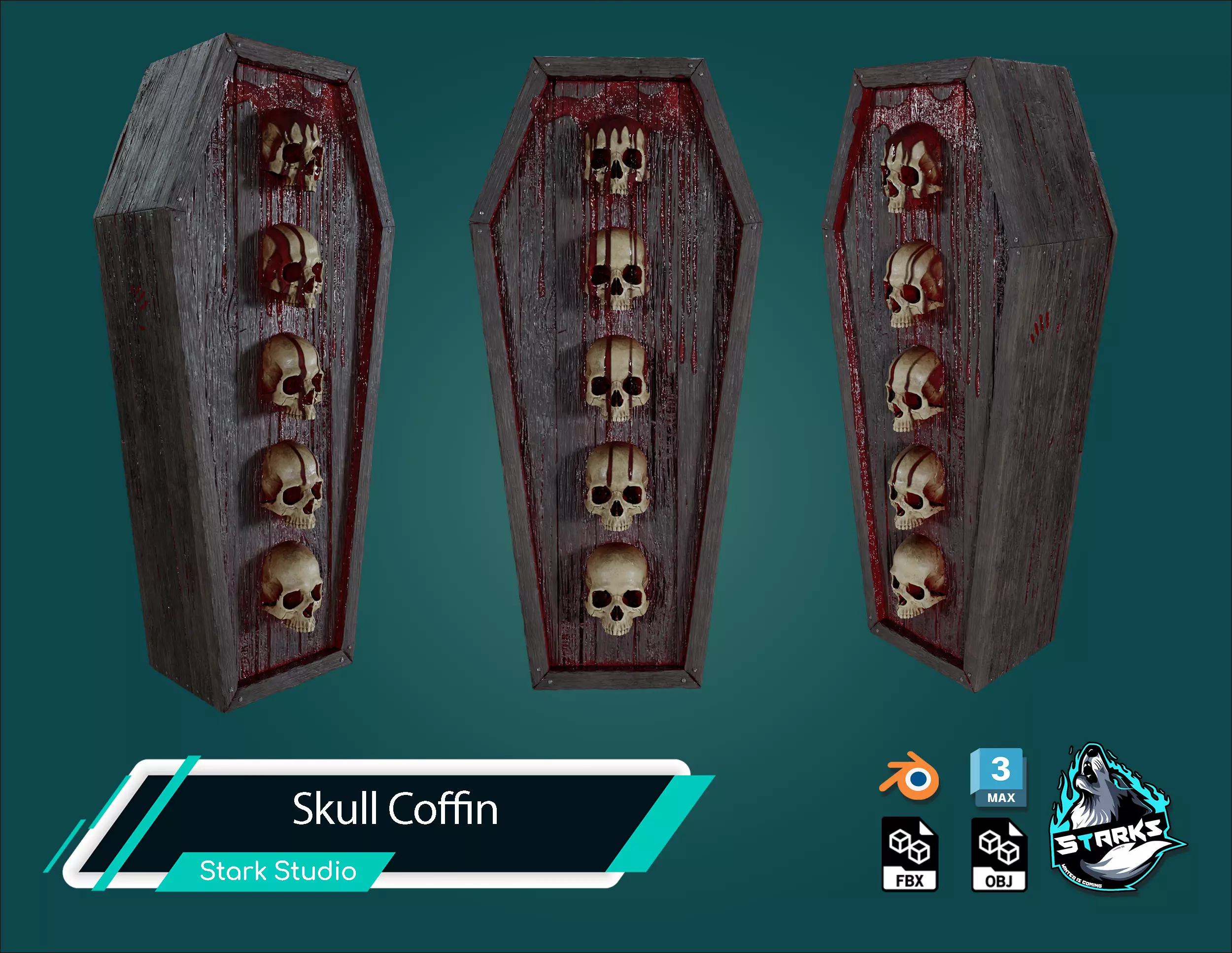 Skull Coffin Low-poly 3D model_0