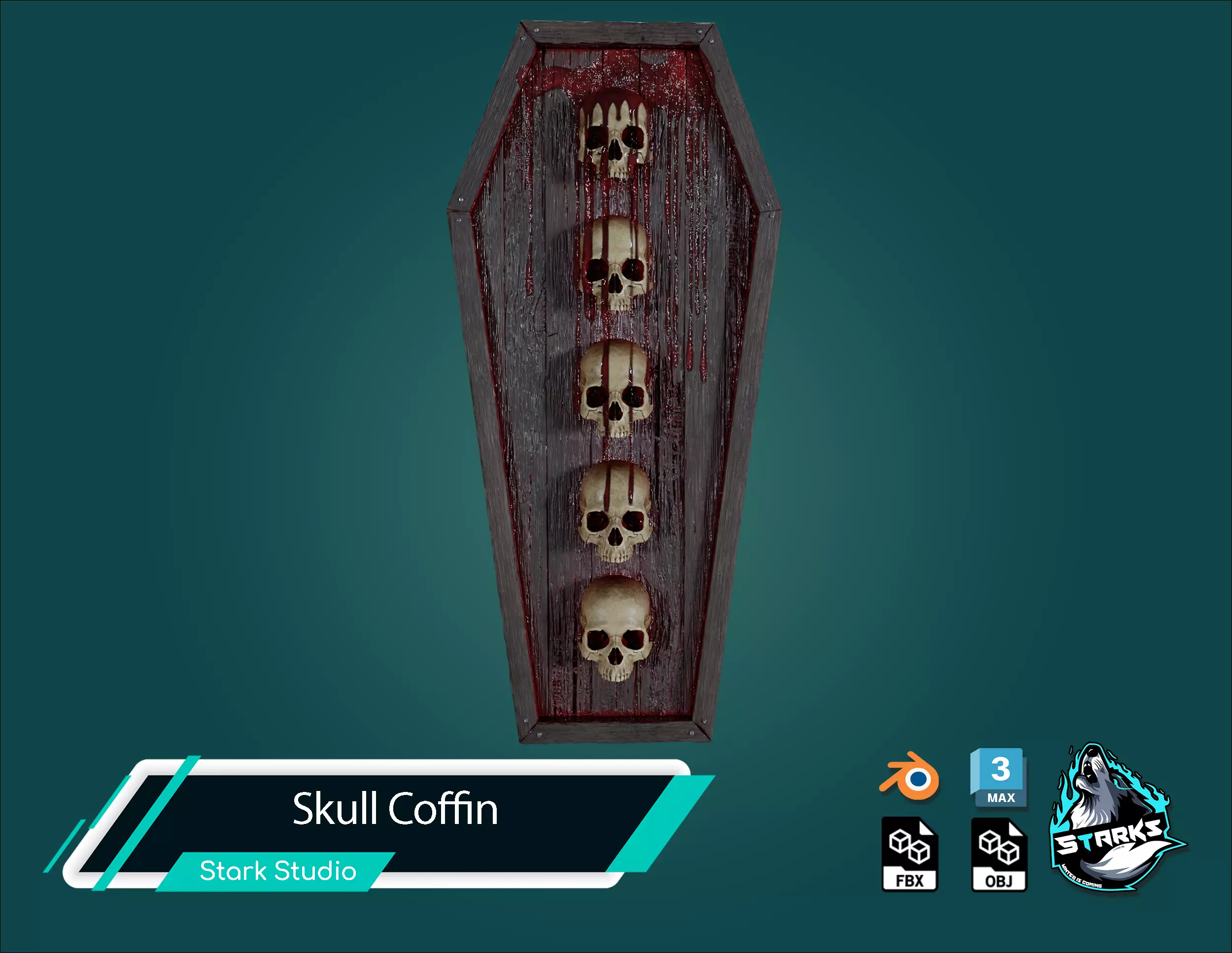 Skull Coffin Low-poly 3D model_2