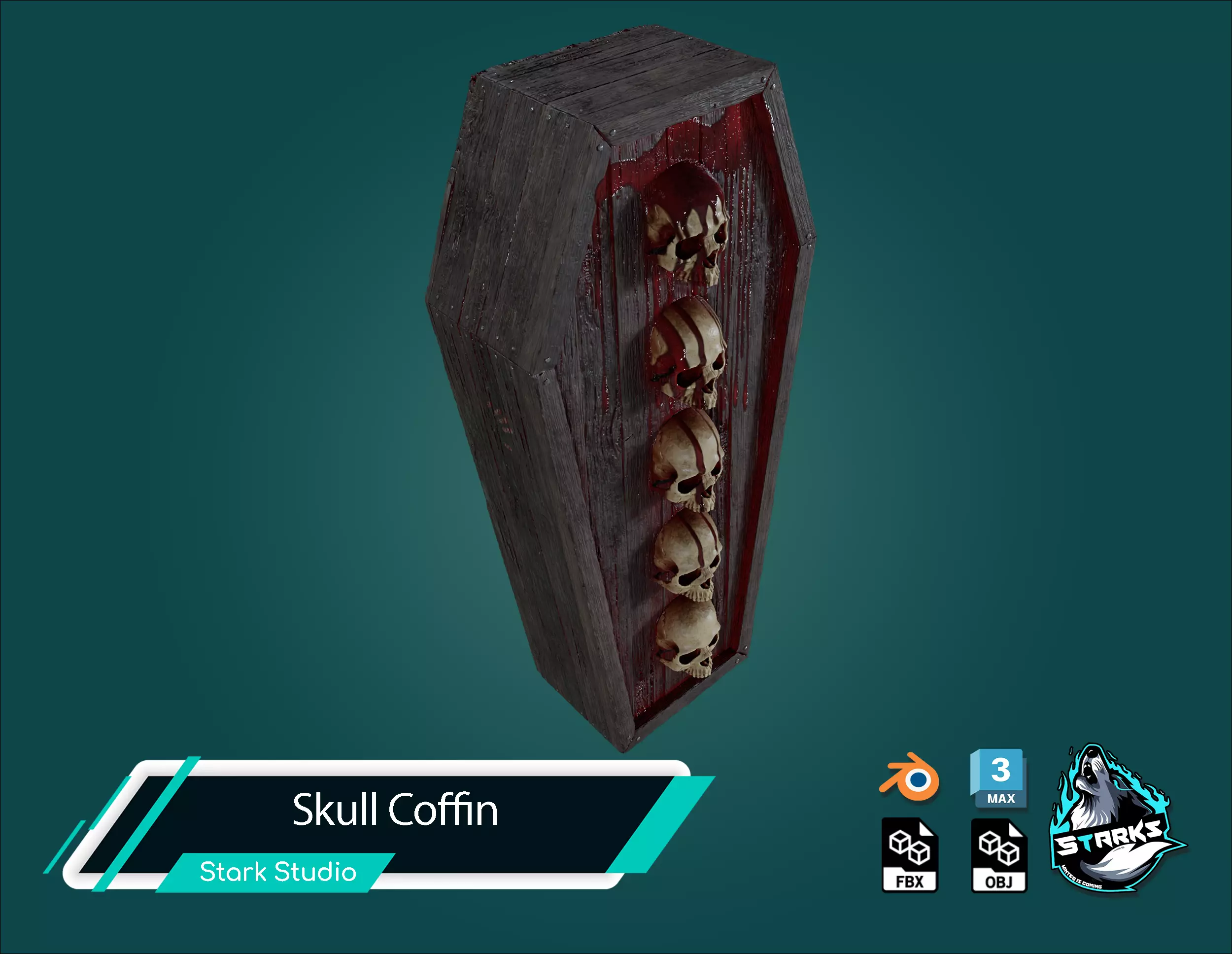 Skull Coffin Low-poly 3D model_5