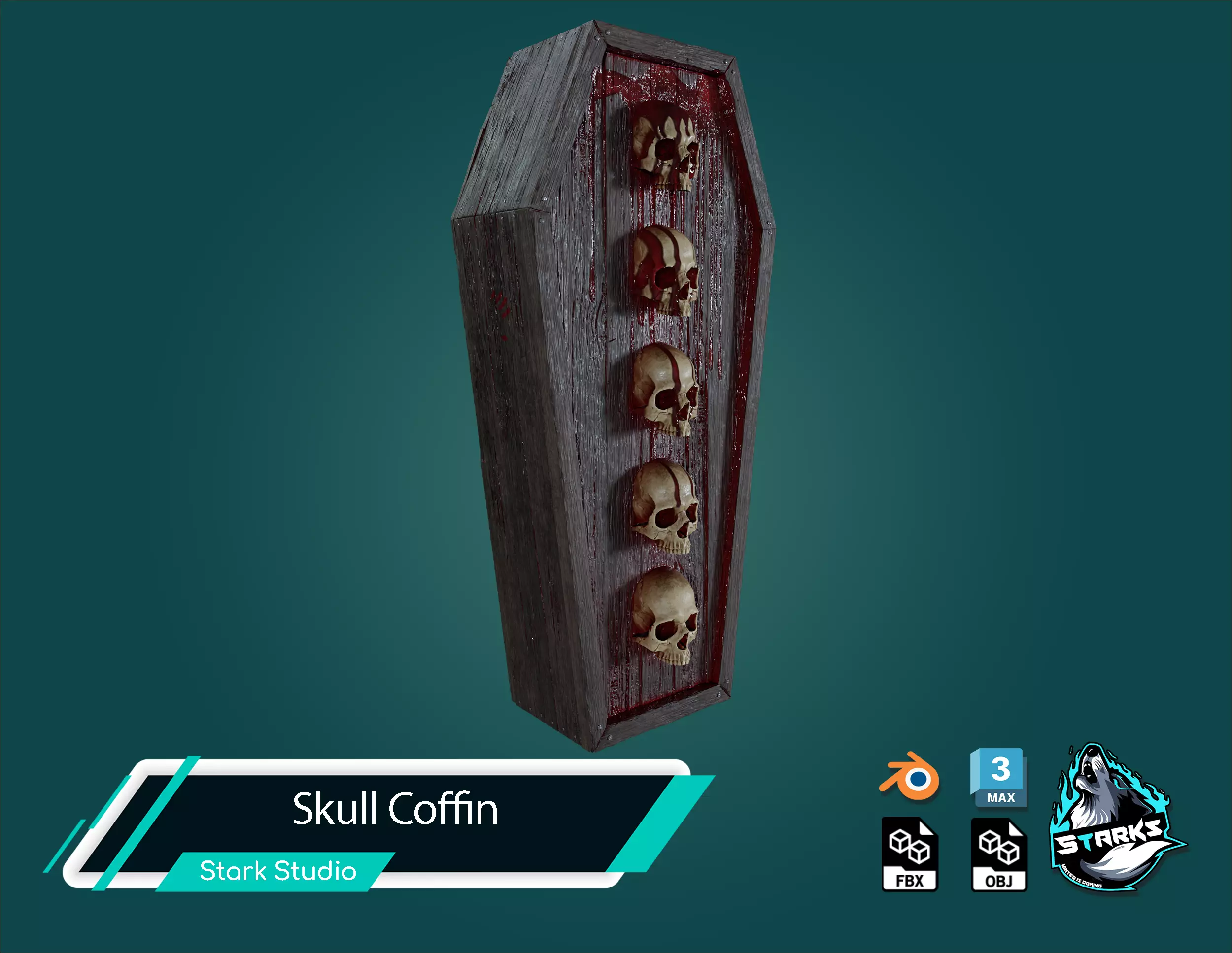 Skull Coffin Low-poly 3D model_4