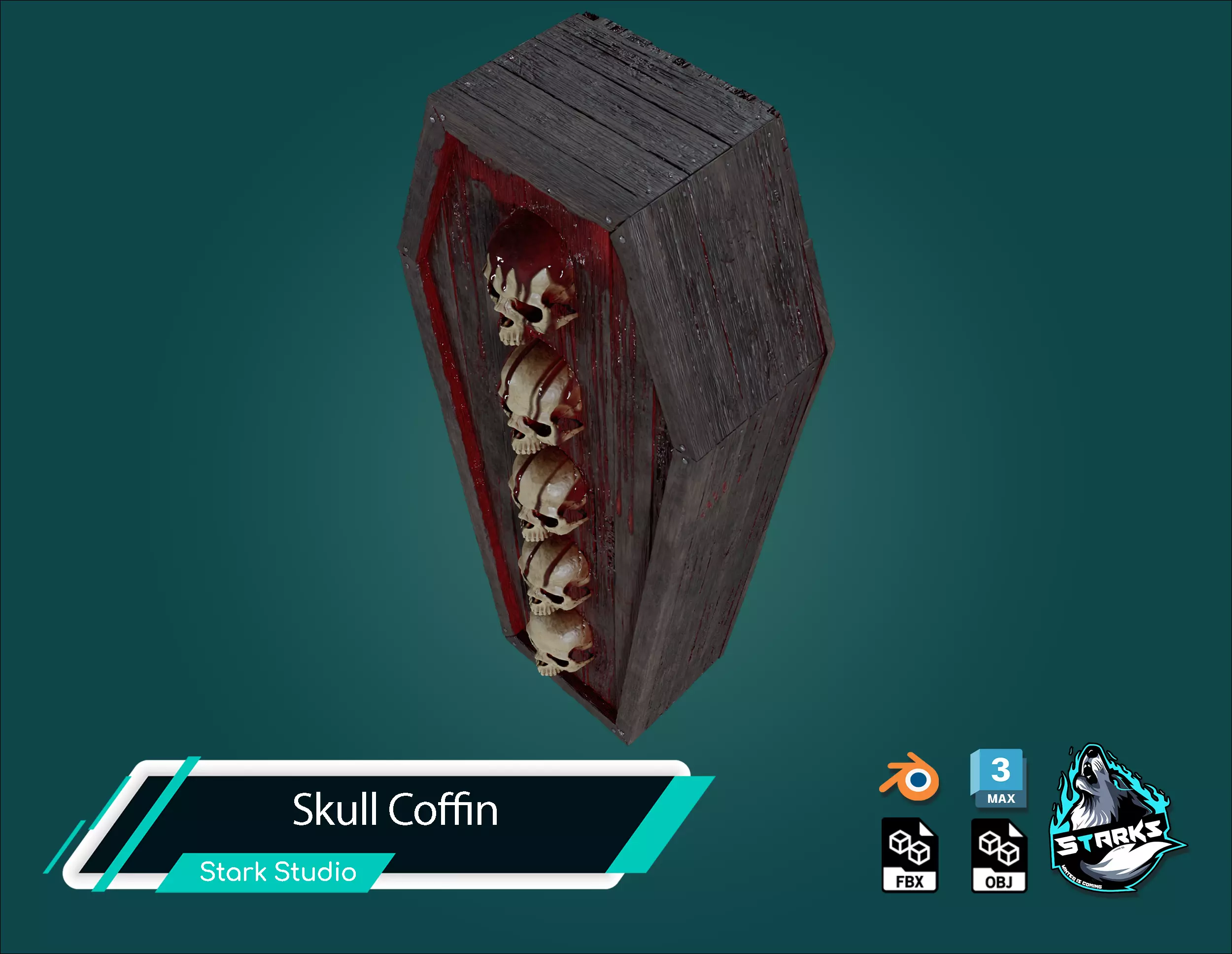 Skull Coffin Low-poly 3D model_6