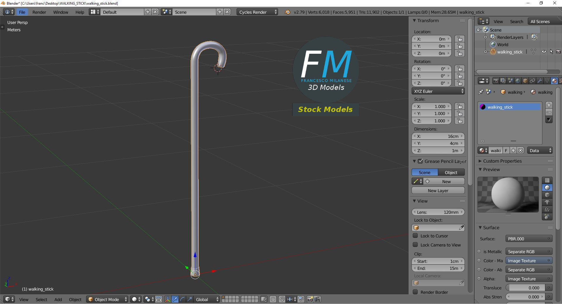 Walking stick 3D model_10