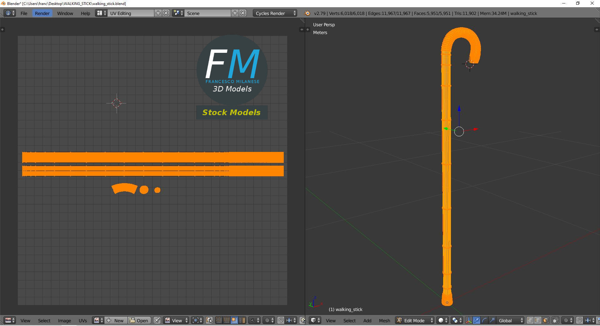 Walking stick 3D model_11