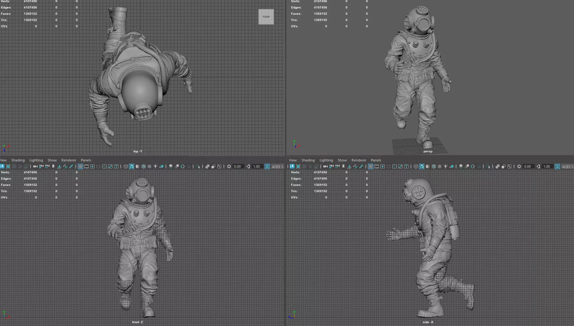 Realistic Vintage Diver Character for 3D Print 3D print model_8