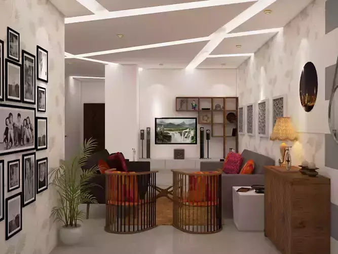 photoframes modern living room interior Free low-poly 3D model