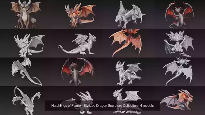 Hatchlings of Flame - Stylized Dragon Sculpture Collection
