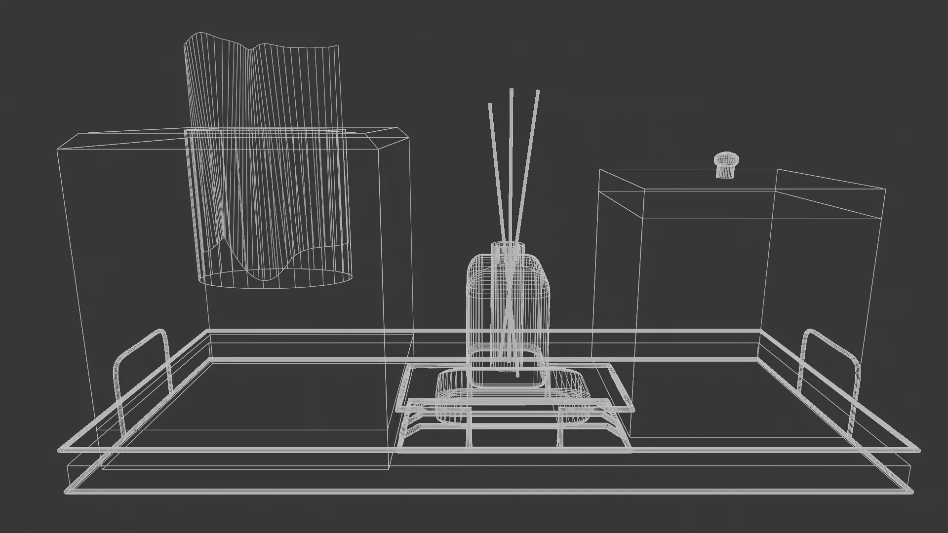 Wood and Wire Bathroom Vanity Set Low-poly 3D model_6