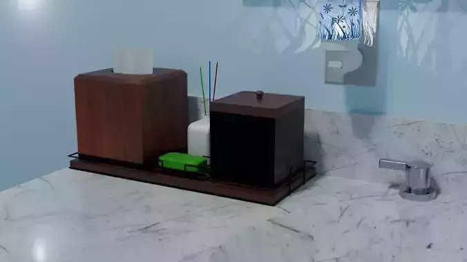 Wood and Wire Bathroom Vanity Set Low-poly 3D model