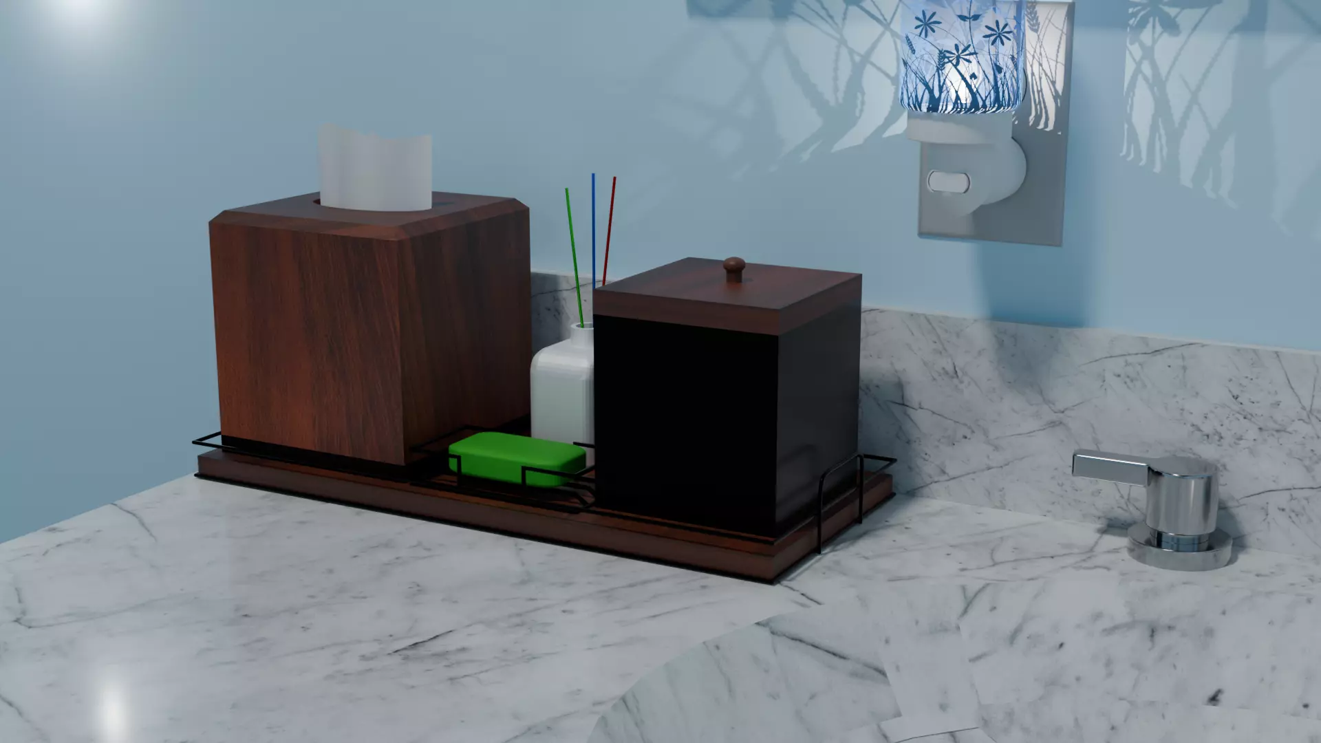 Wood and Wire Bathroom Vanity Set Low-poly 3D model_0