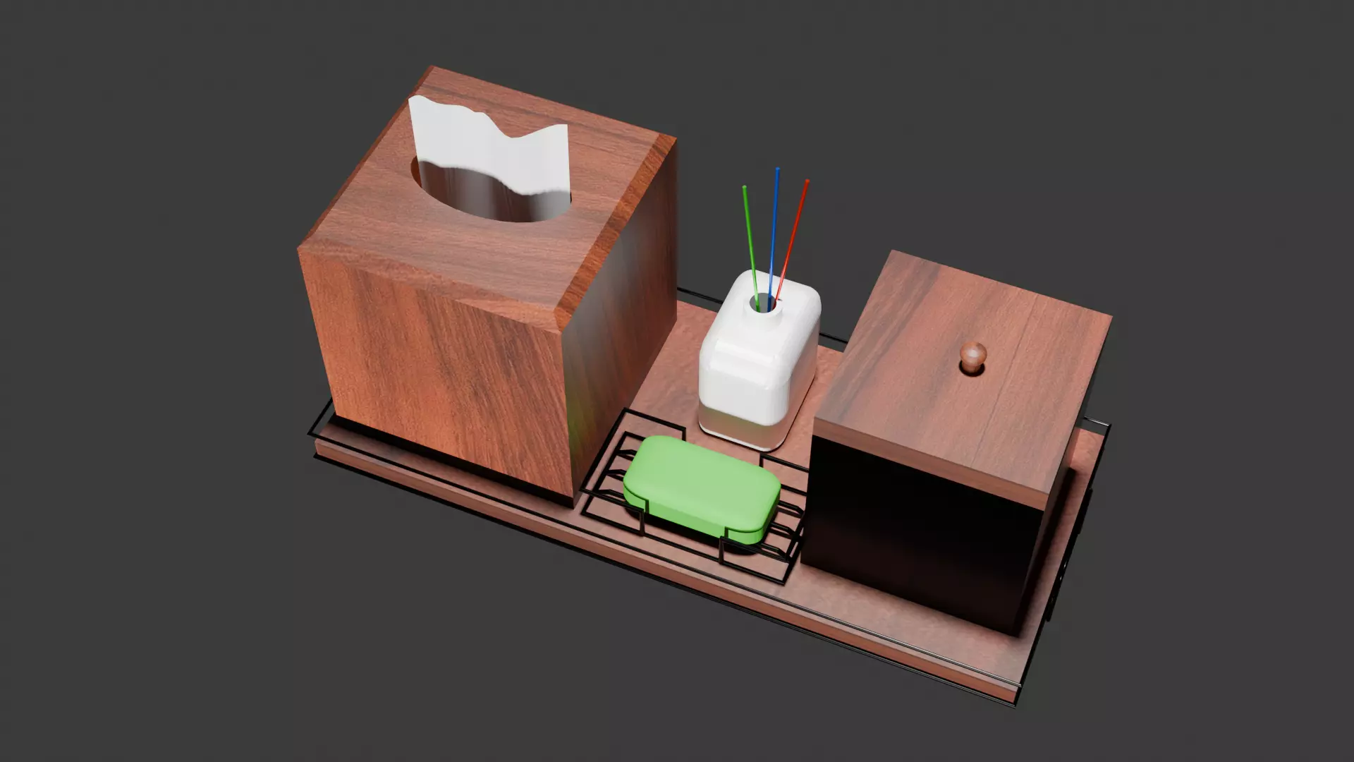 Wood and Wire Bathroom Vanity Set Low-poly 3D model_2