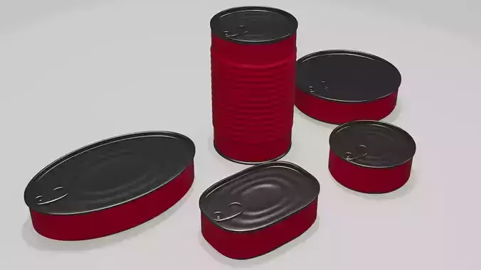 Set of 5 High-Poly Metal Food Cans  Realistic Blender Models