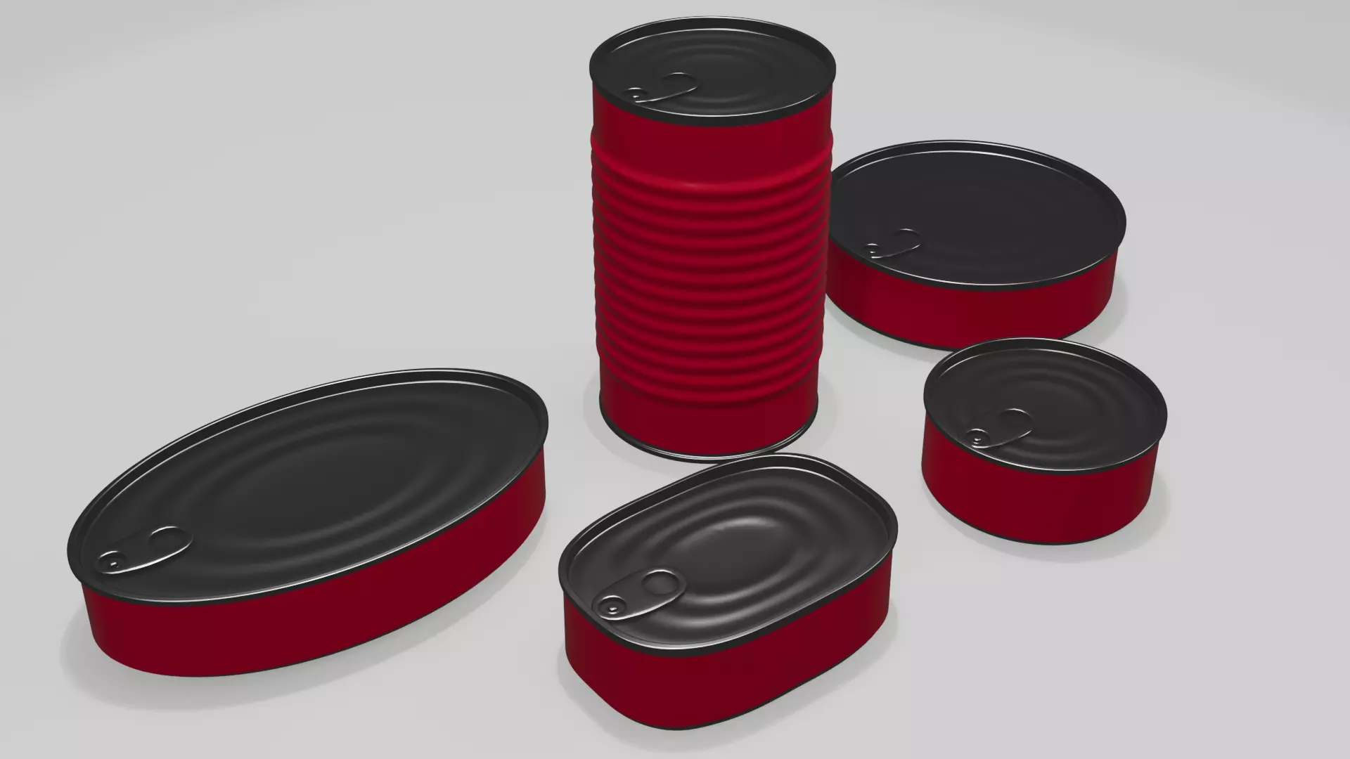 Set of 5 High-Poly Metal Food Cans Realistic Blender Models 3D model_0
