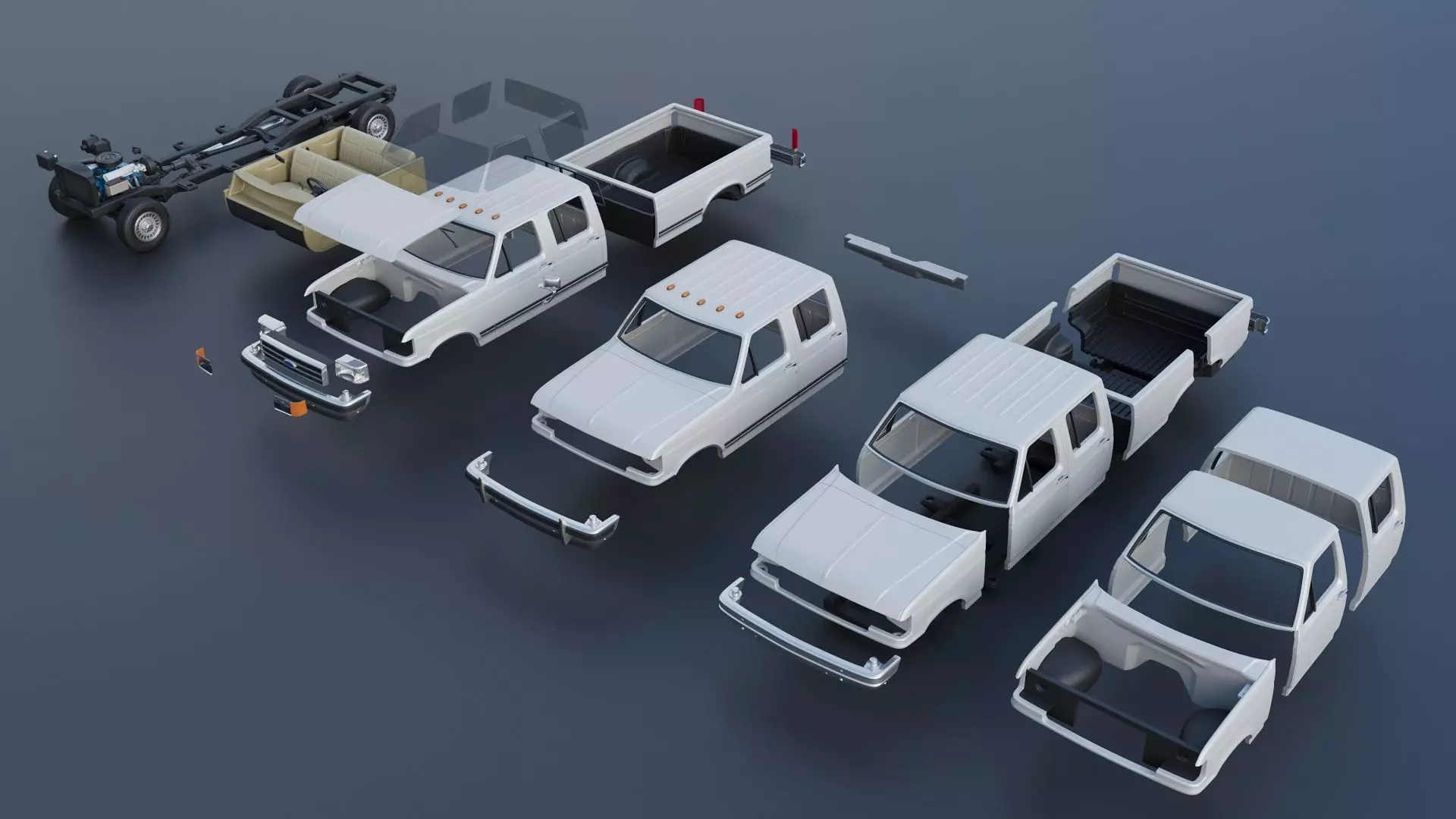 Pickup Truck F-350 Crew Cab 1987 3D print model_16