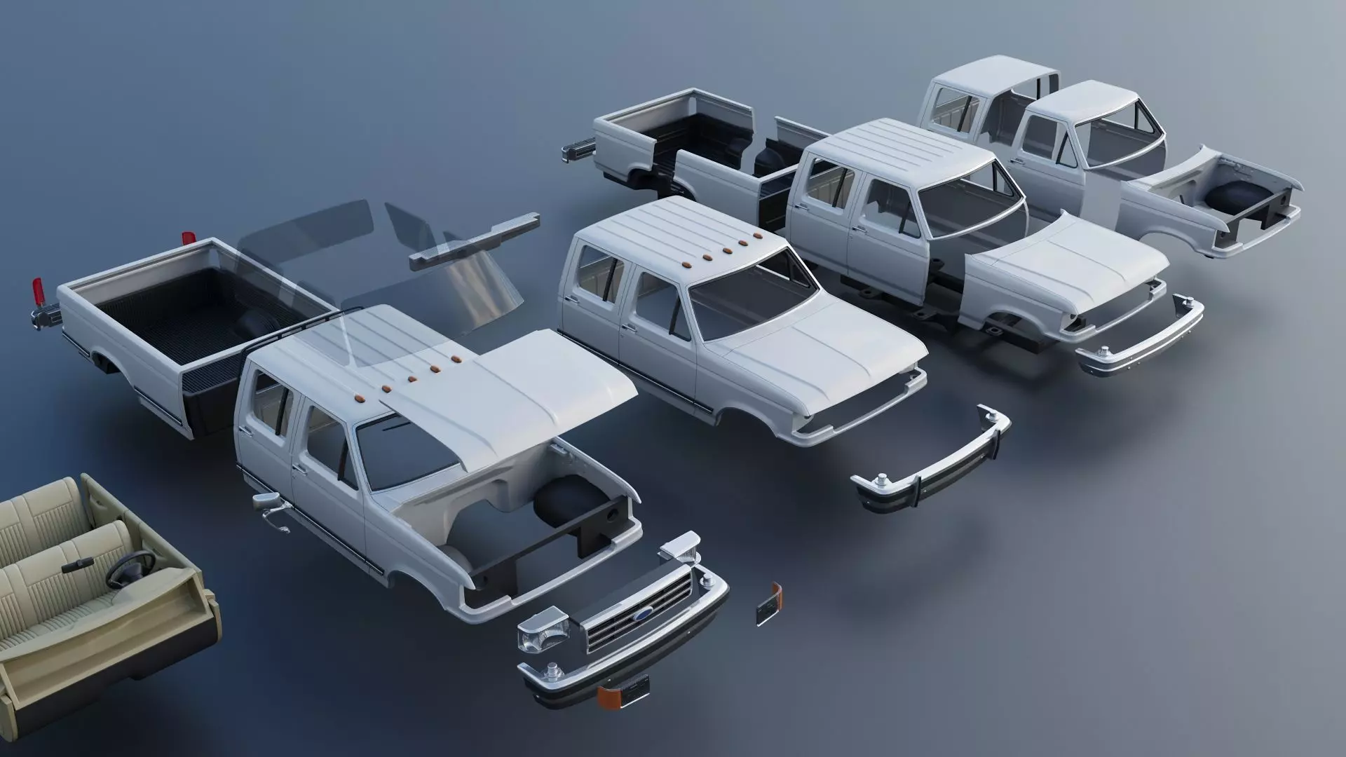 Pickup Truck F-350 Crew Cab 1987 3D print model_21