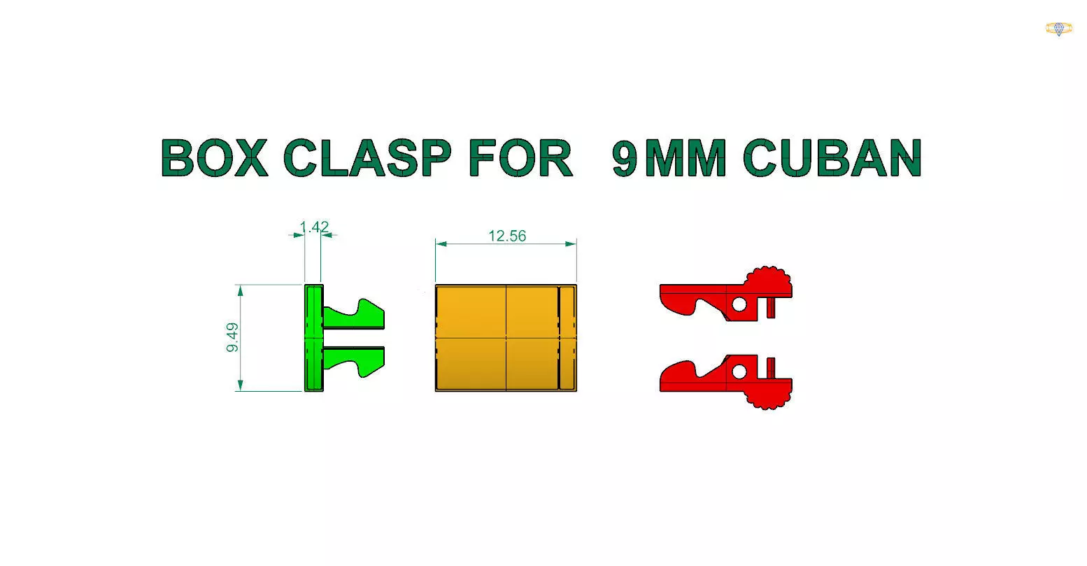 Box clasp lock for 9mm Cuban chain LK009 3D print model 3D print model_1
