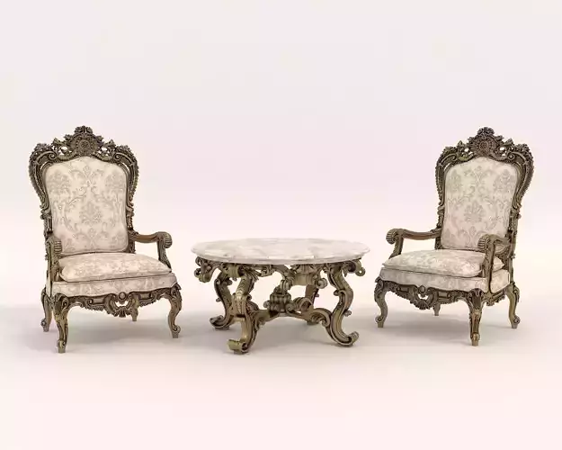 Classic European Style Coffee Table and Armchair 6