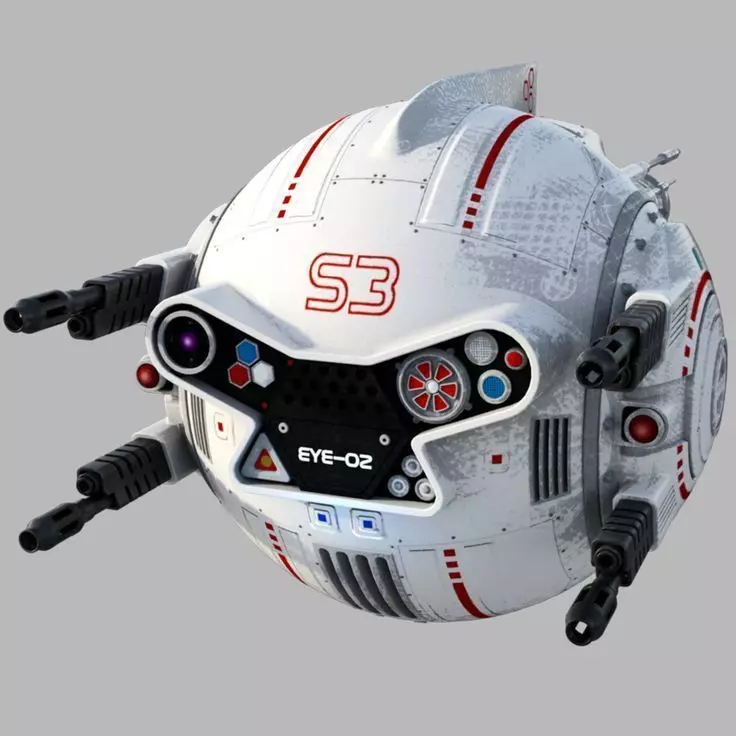 Futuristic White Drone Red Markings Cameras 3D SciFi Low-poly 3D model_0
