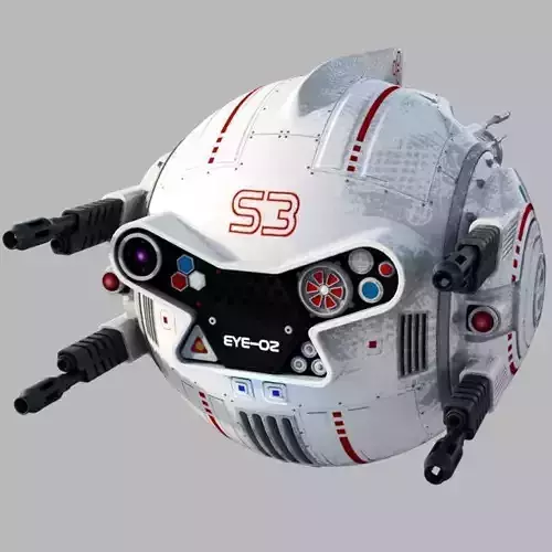 Futuristic White Drone Red Markings Cameras 3D SciFi Low-poly 3D model
