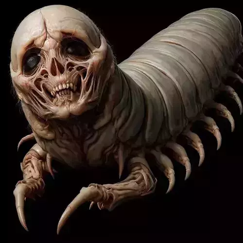 Grotesque Skull-Millipede Hybrid Monster with Claws 3D Render