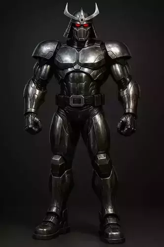 Dark Samurai Mech Warrior Red Eyes Silver Armor