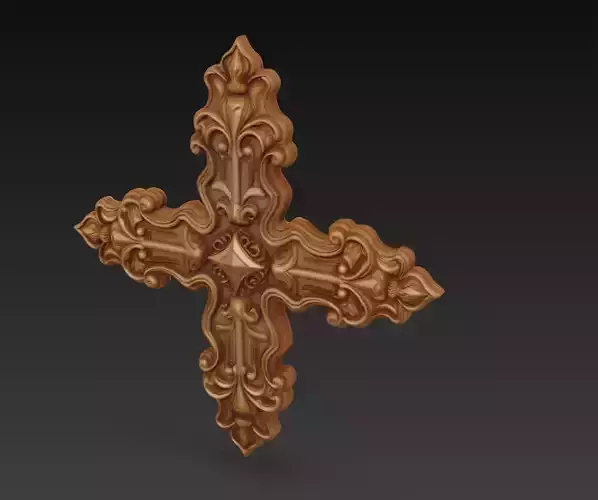 Baroque Floral Cross - High Relief Sacred Ornament 3D Model