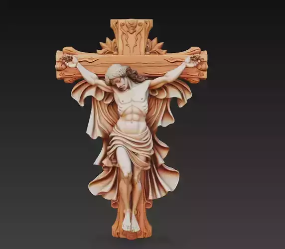 Baroque Elegance Crucifix - Stylized Jesus Sculpture 3D Model