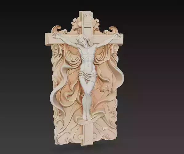 Divine Grace Crucifix - Elegant Jesus Sculpture 3D Model