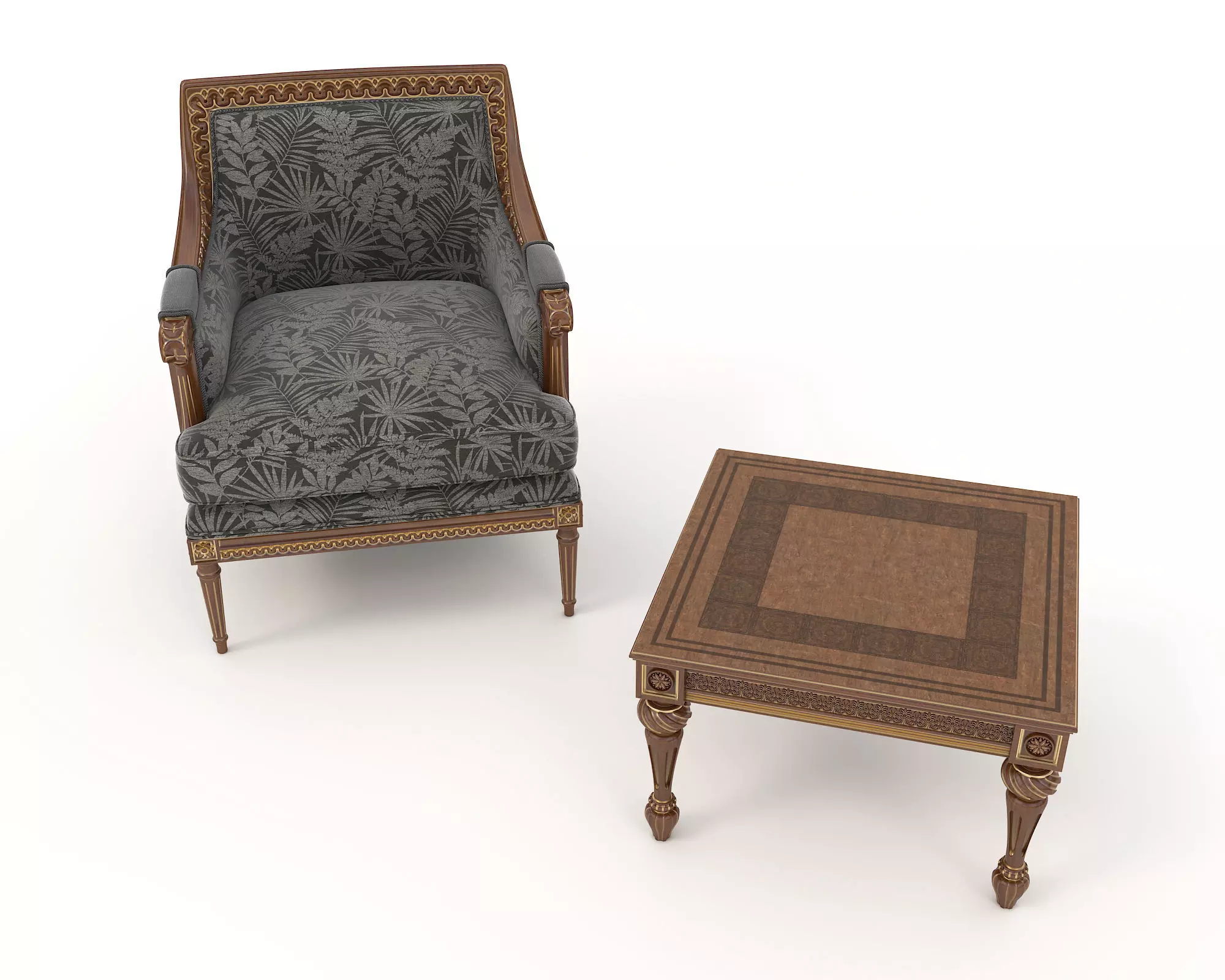 Classic European Style Coffee Table and Armchair 9 3D model_4