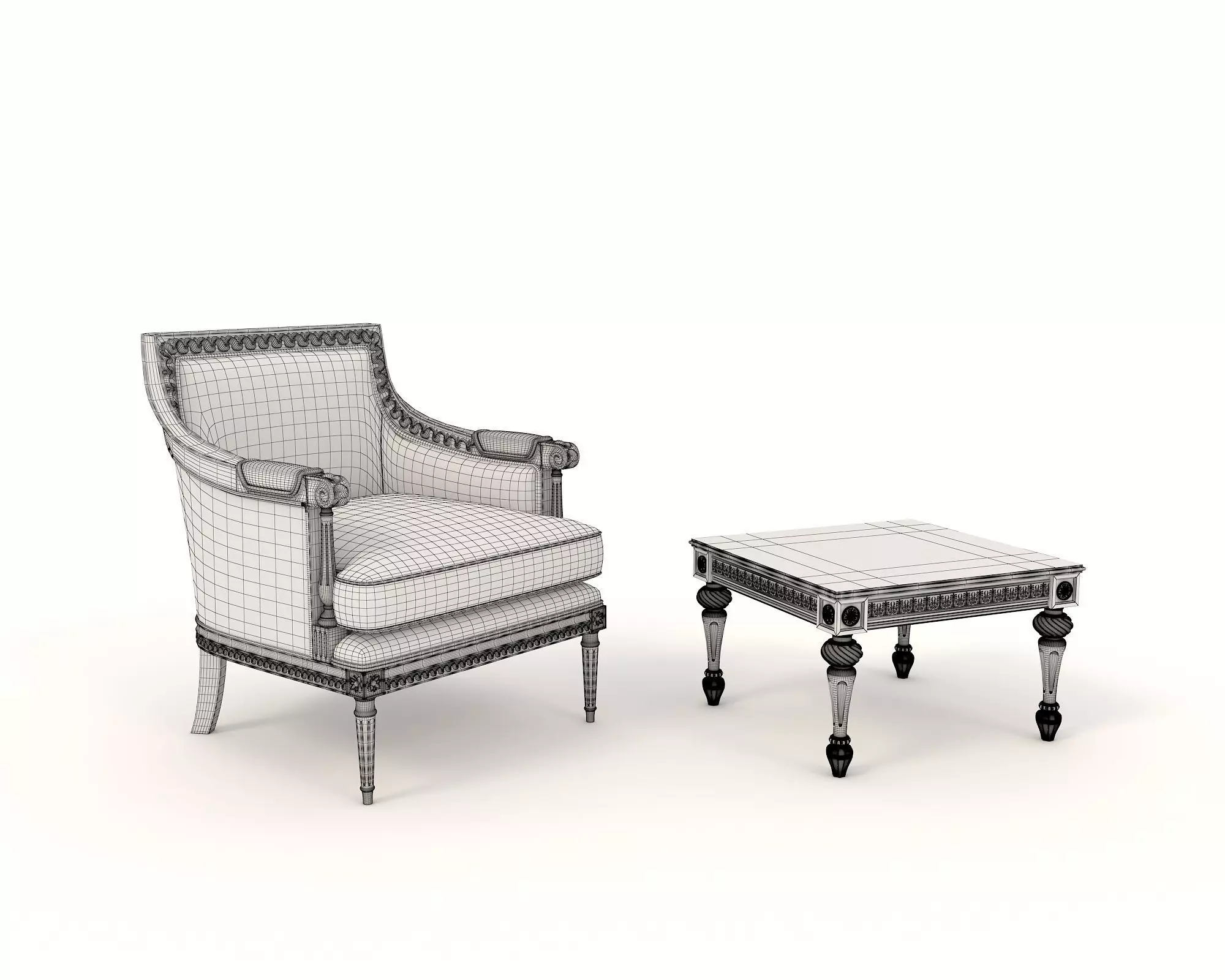 Classic European Style Coffee Table and Armchair 9 3D model_9