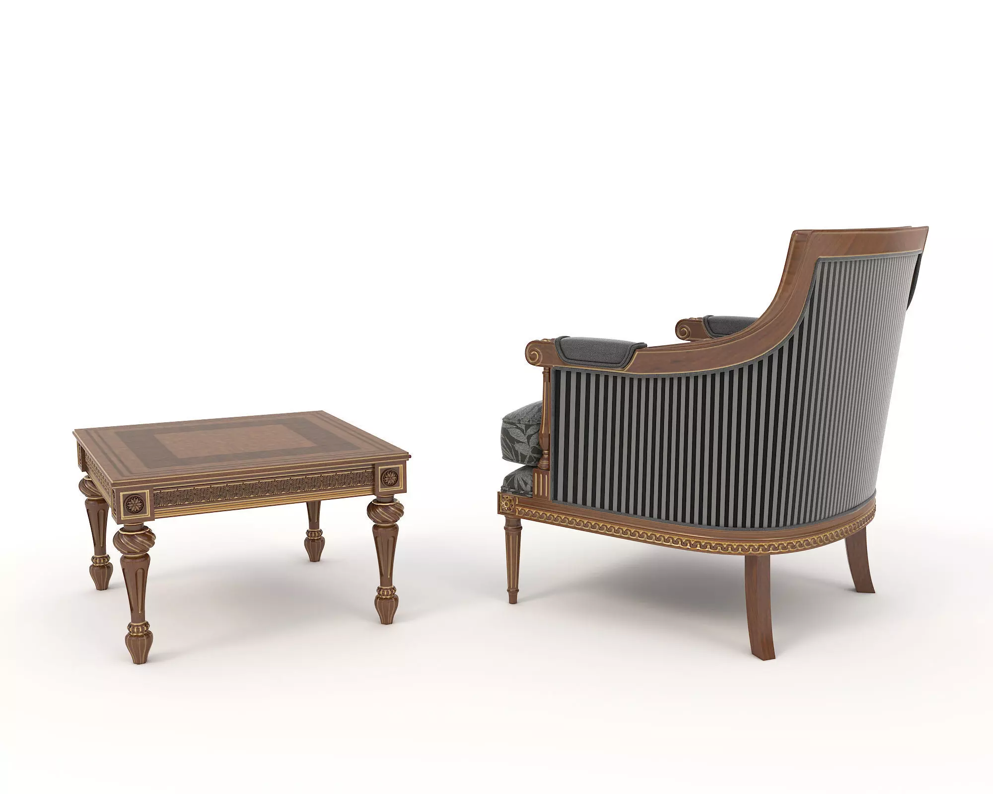 Classic European Style Coffee Table and Armchair 9 3D model_2