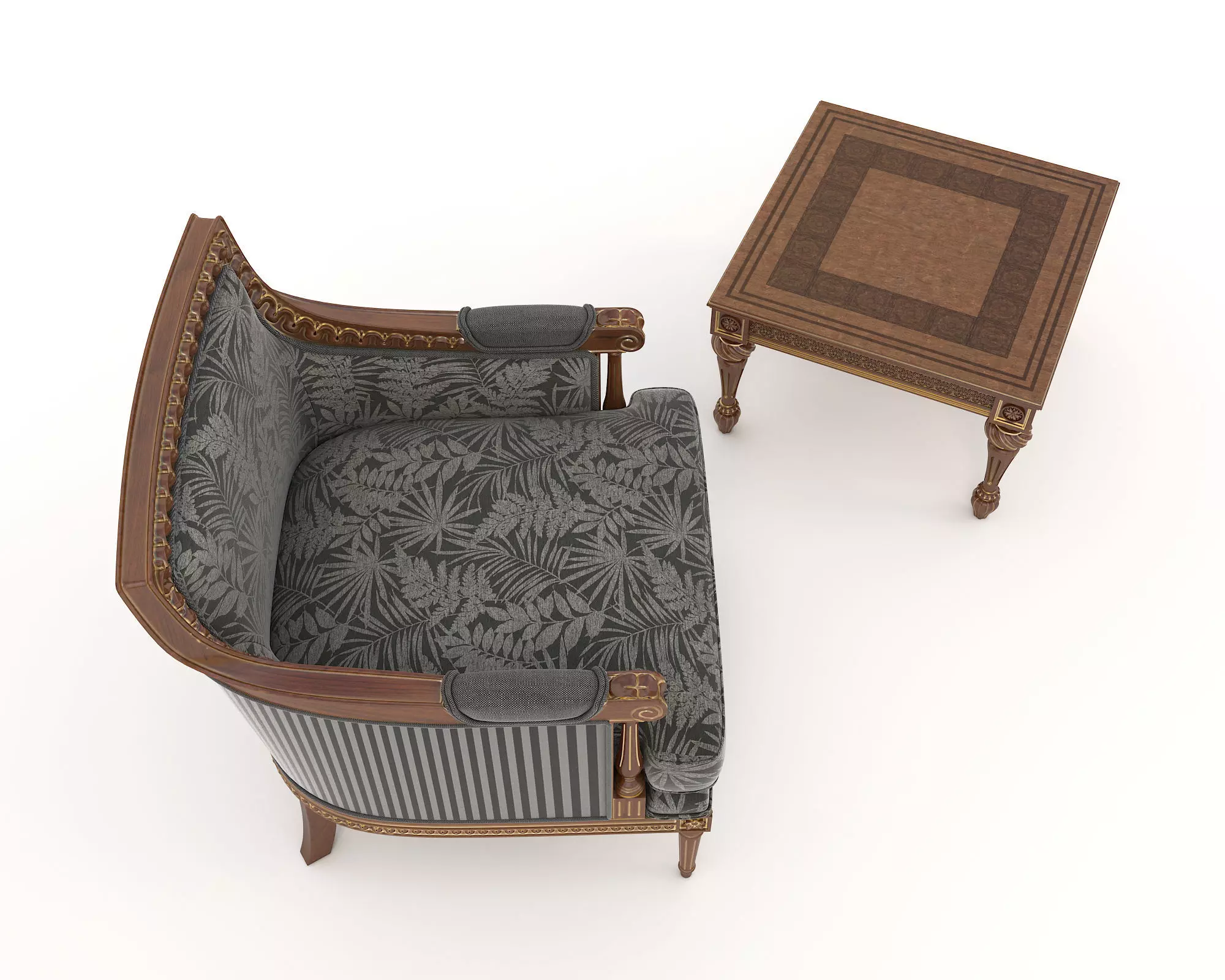 Classic European Style Coffee Table and Armchair 9 3D model_5