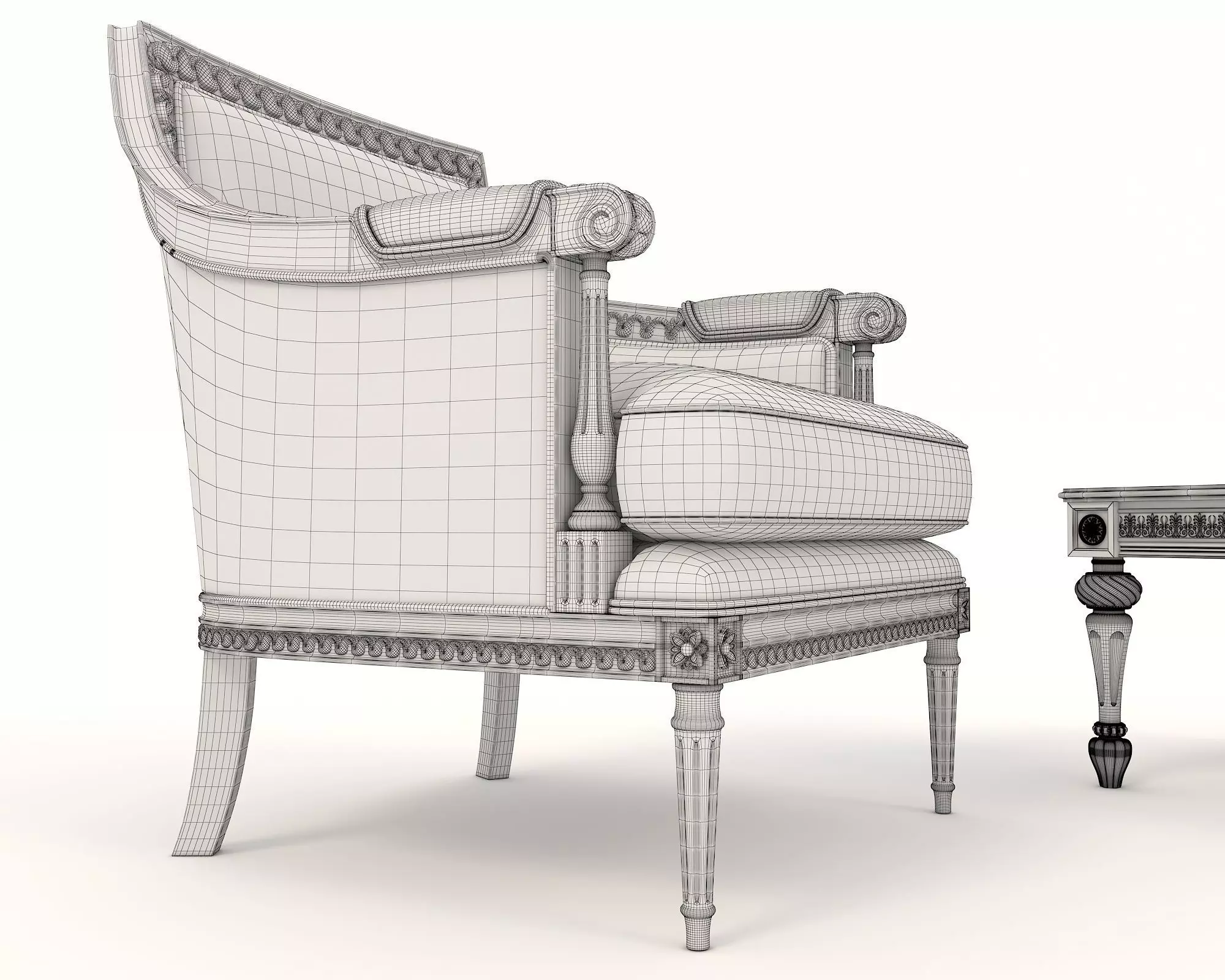 Classic European Style Coffee Table and Armchair 9 3D model_10