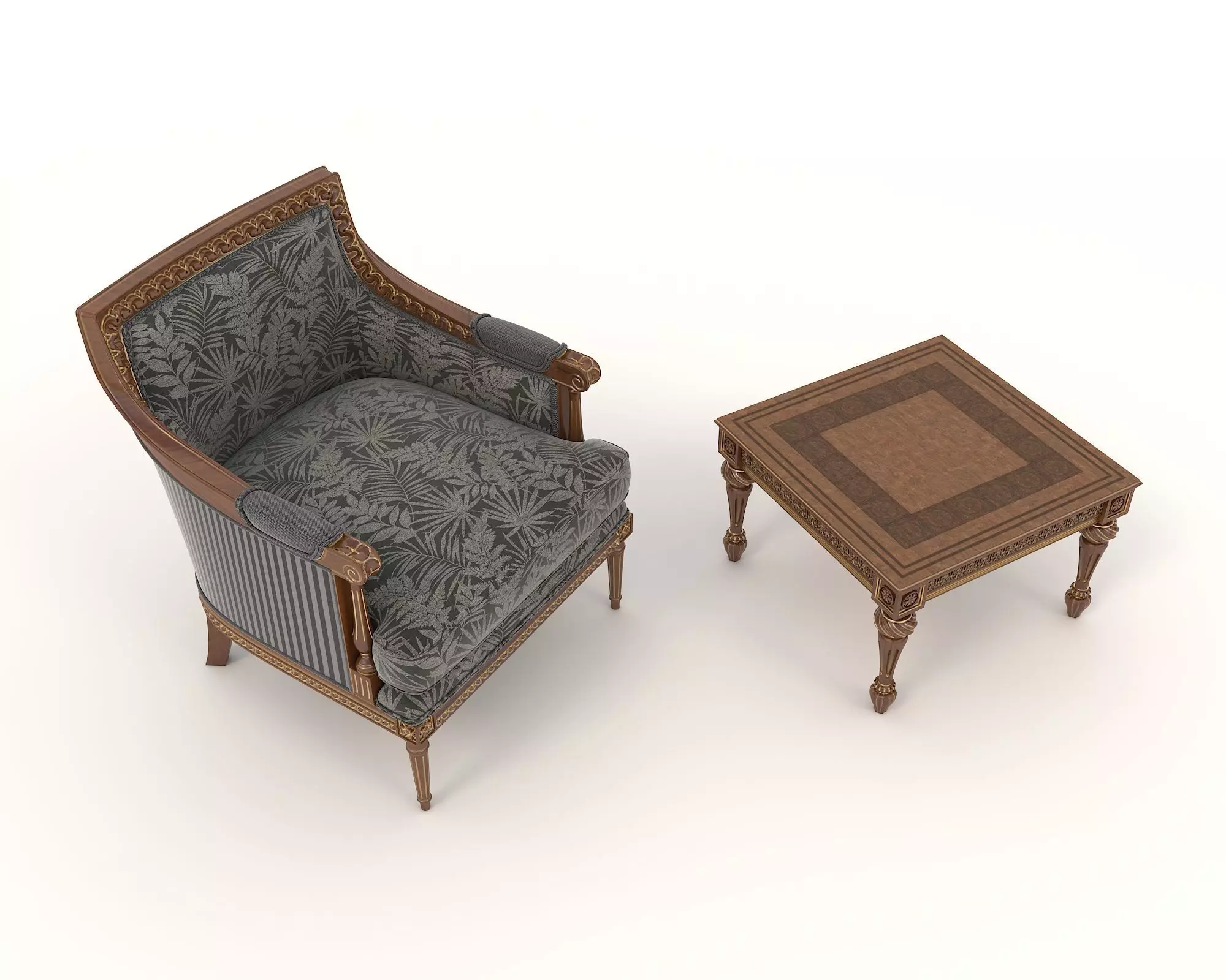 Classic European Style Coffee Table and Armchair 9 3D model_1