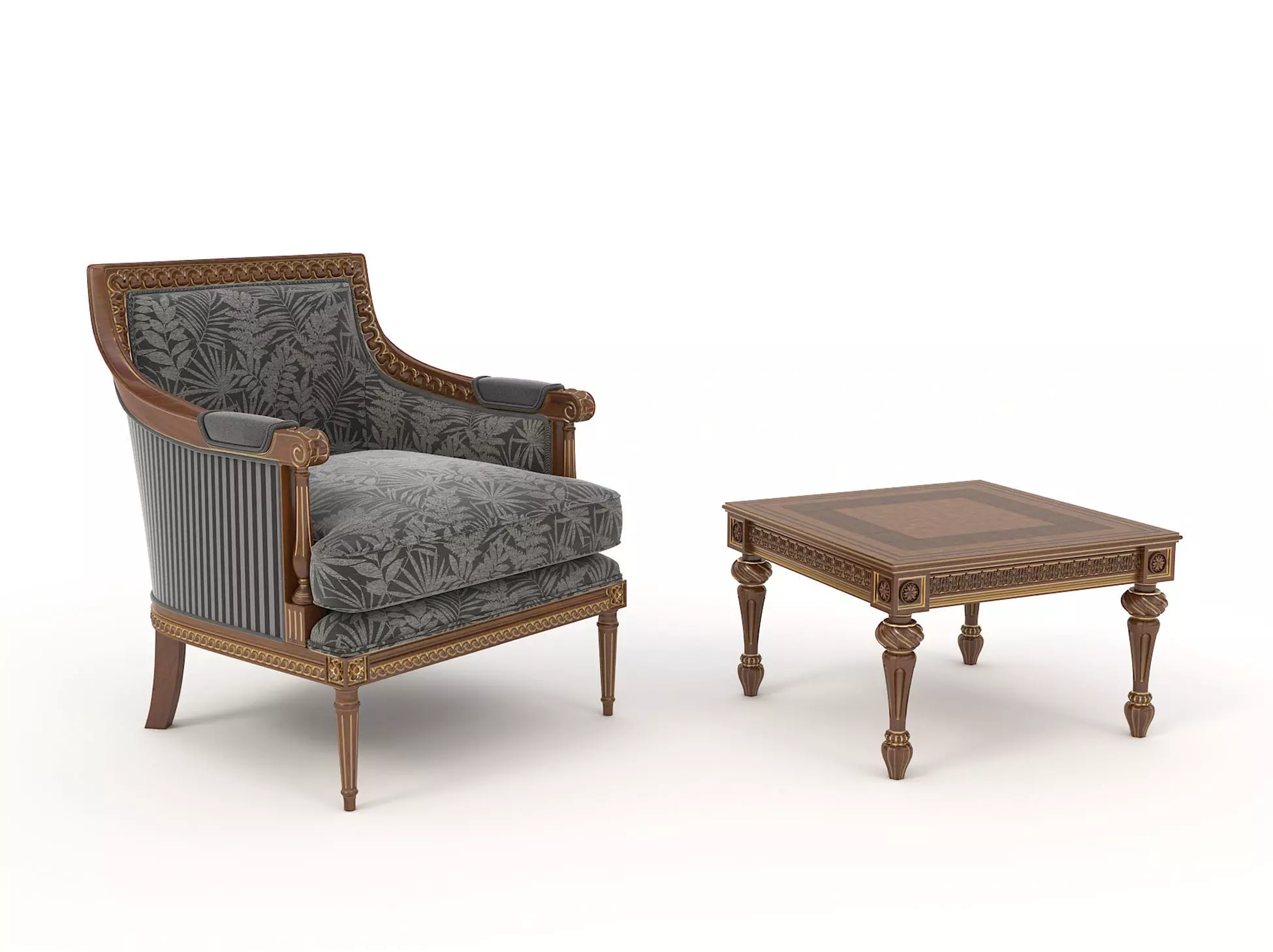 Classic European Style Coffee Table and Armchair 9 3D model_0