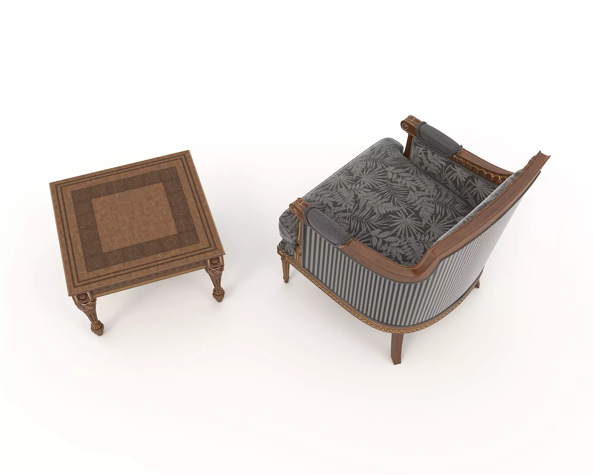 Classic European Style Coffee Table and Armchair 9 3D model_3