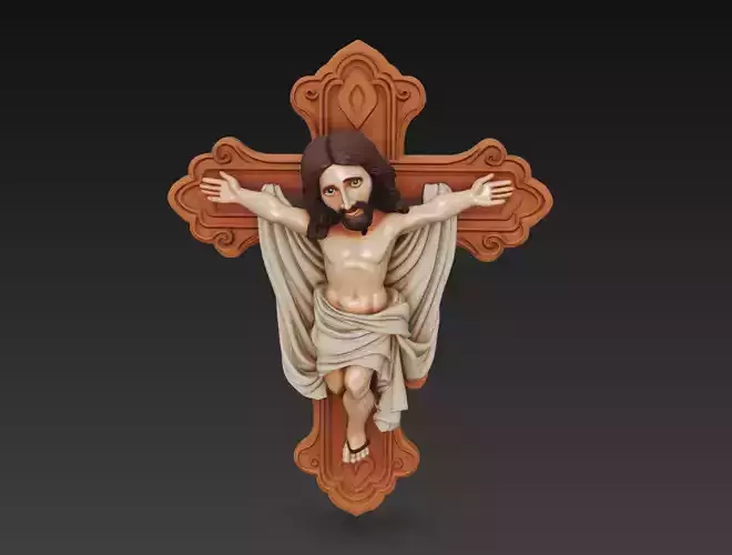 Holy Savior Cross - Stylized Jesus Sculpture 3D Model