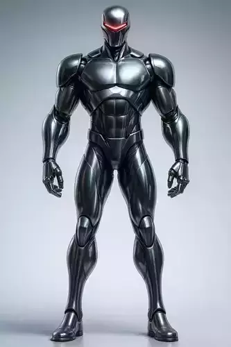 Futuristic Black Armor Suit Red Glowing Eyes 3D LowPoly