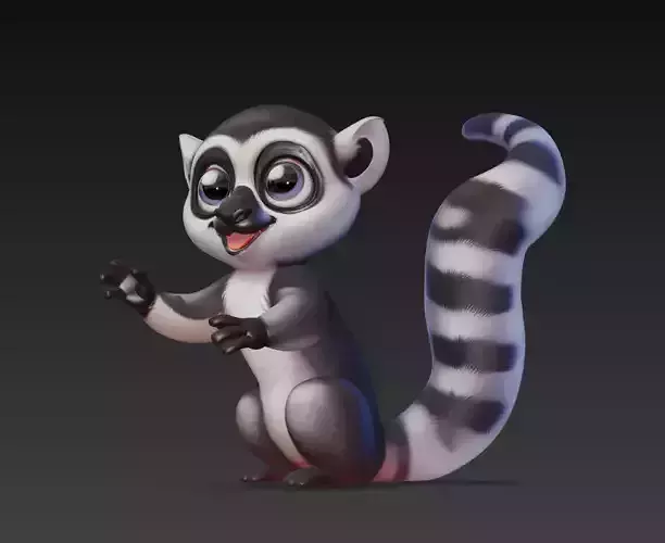 Cute Lemur - Stylized Cartoon Forest Animal 3D Model