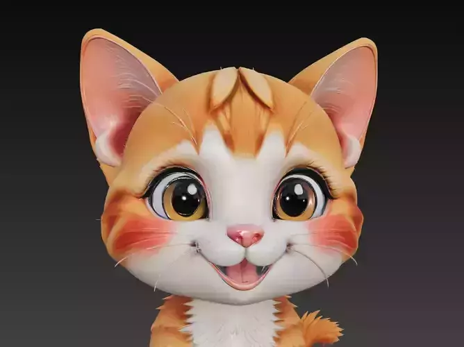 Adorable Cartoon Cat - Stylized Cute Animal 3D Model