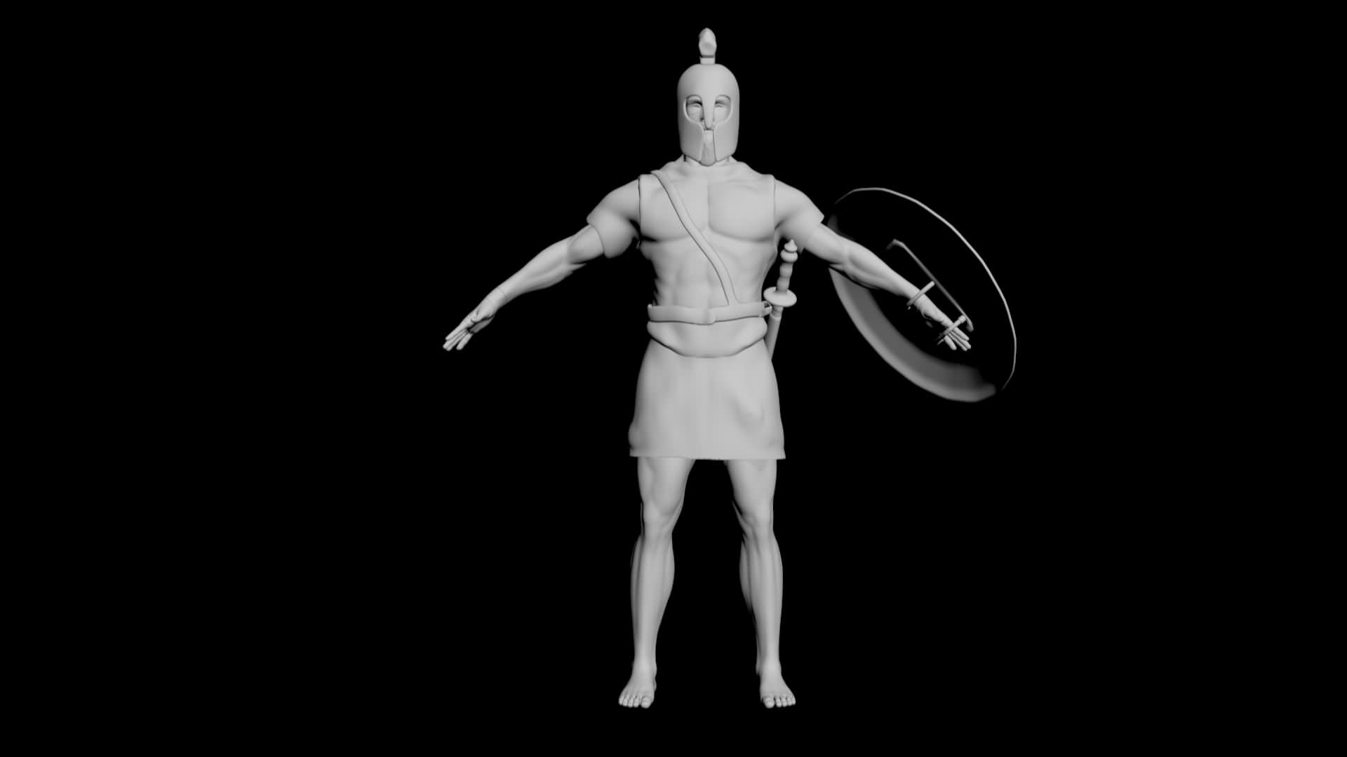 Hoplite spartan soldier with shield 3D model_2