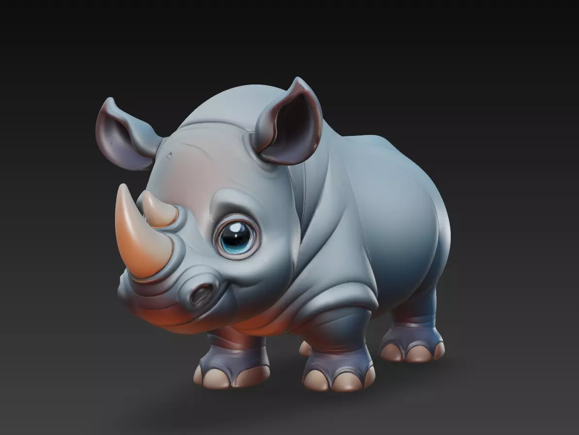 Rhino - Stylized Cartoon Animal 3D Model 3D print model_0