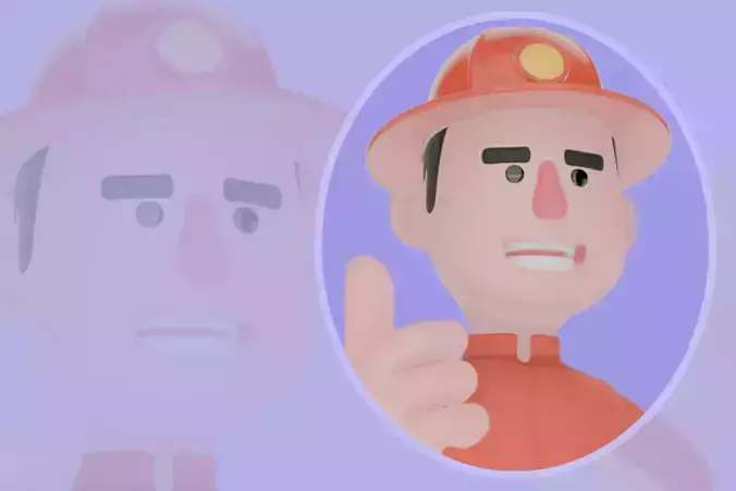 Stylized 3D Firefighter Giving OK and Thumbs Up-Cartoon Fireman