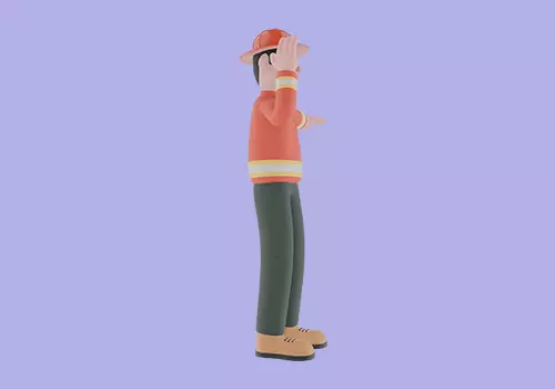 Stylized 3D Firefighter Giving Stop Sign - Cartoon Fireman 3D model_5