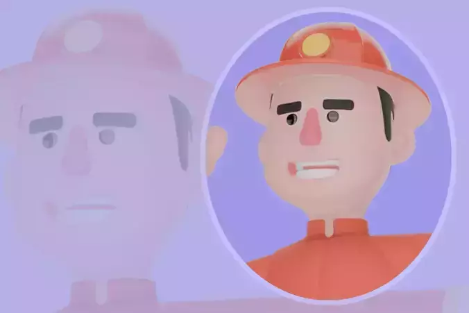 Stylized 3D Firefighter Giving Stop Sign - Cartoon Fireman