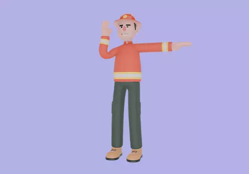 Stylized 3D Firefighter Giving Stop Sign - Cartoon Fireman 3D model_2