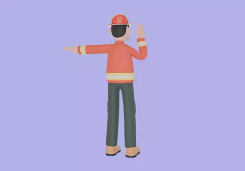 Stylized 3D Firefighter Giving Stop Sign - Cartoon Fireman 3D model_4