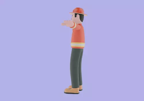 Stylized 3D Firefighter Giving Stop Sign - Cartoon Fireman 3D model_3
