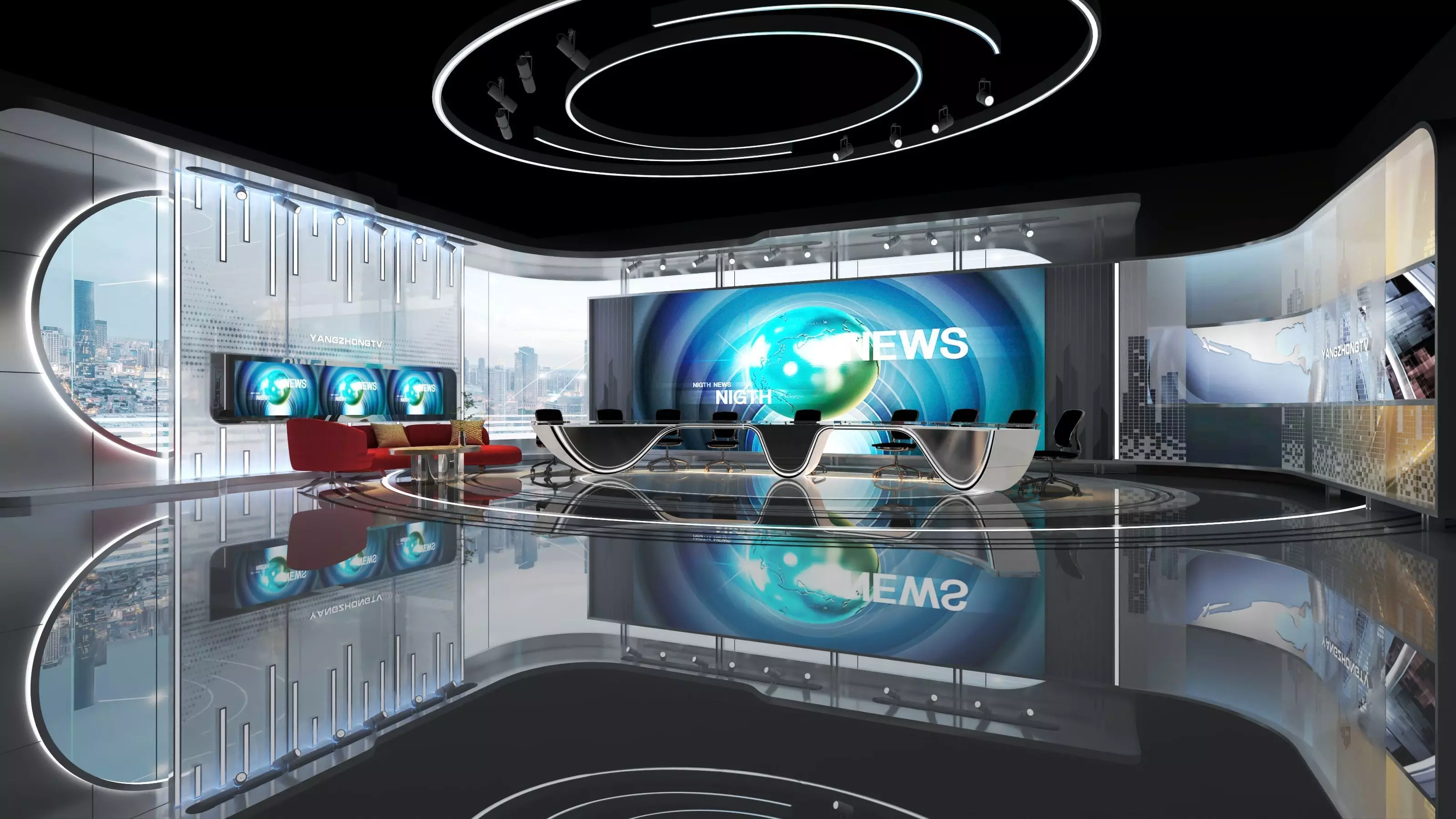 Virtual Broadcast Studio Low-poly 3D model_4