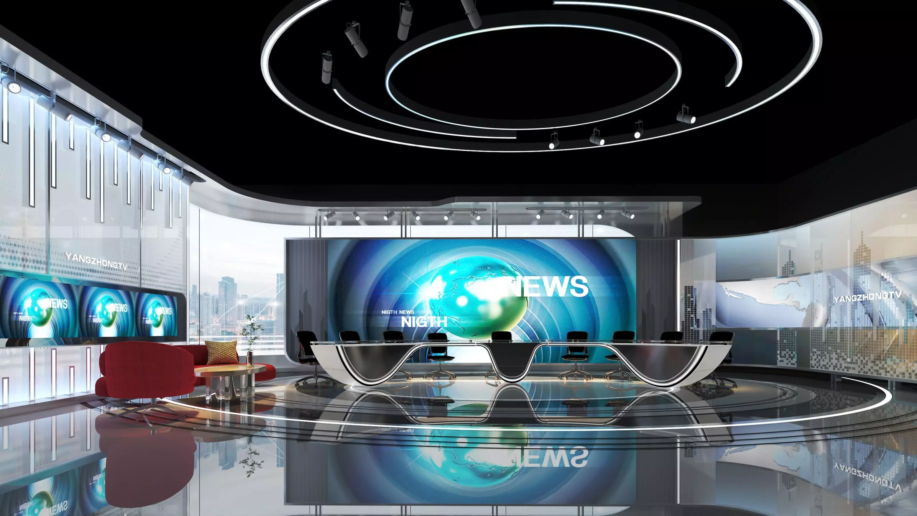 Virtual Broadcast Studio Low-poly 3D model_2