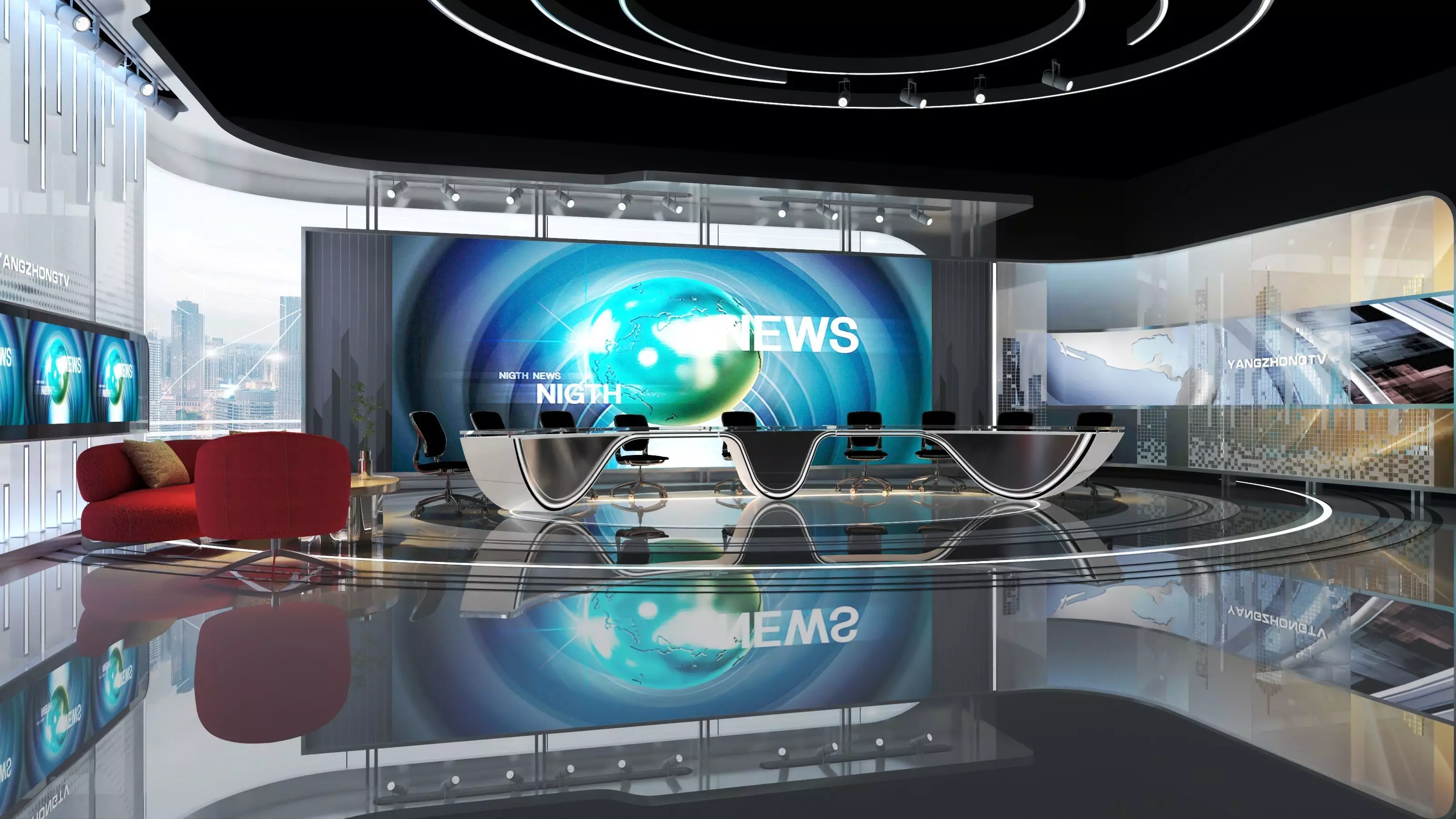 Virtual Broadcast Studio Low-poly 3D model_3